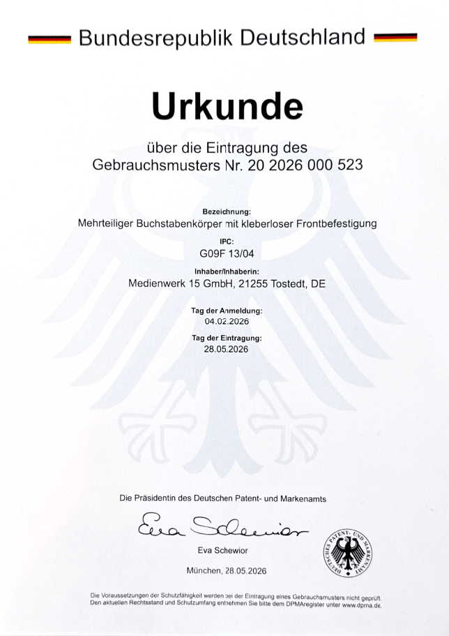Urkunde zur Eintragung – zum Lesen anklicken
